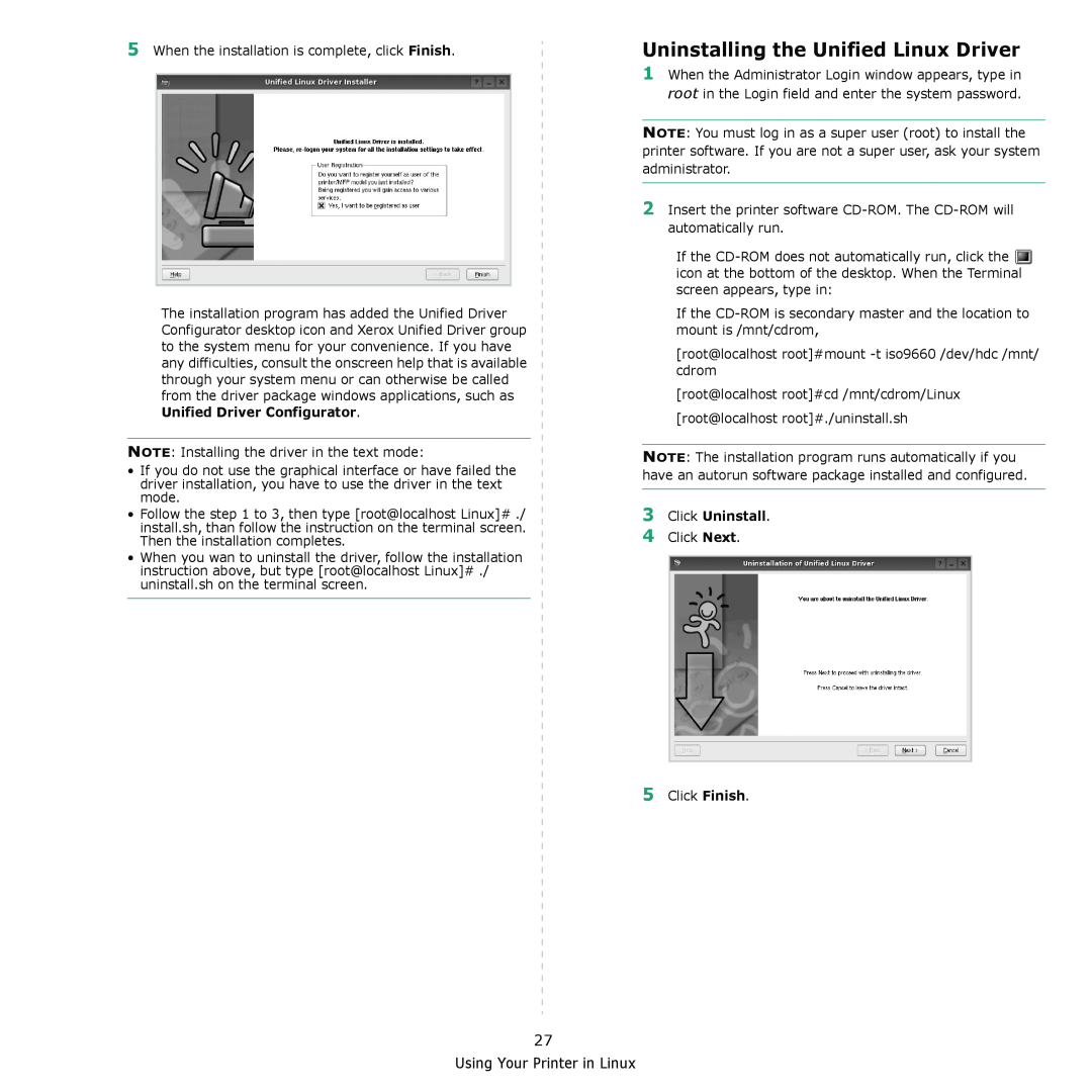 Xerox 3435DN manual Uninstalling the Unified Linux Driver, Click Uninstall 
