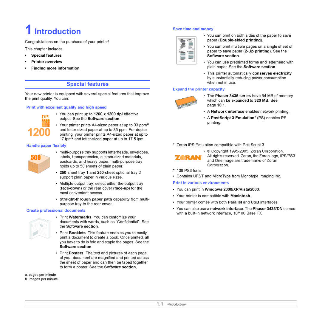 Xerox 3435DN manual Introduction, Special features 