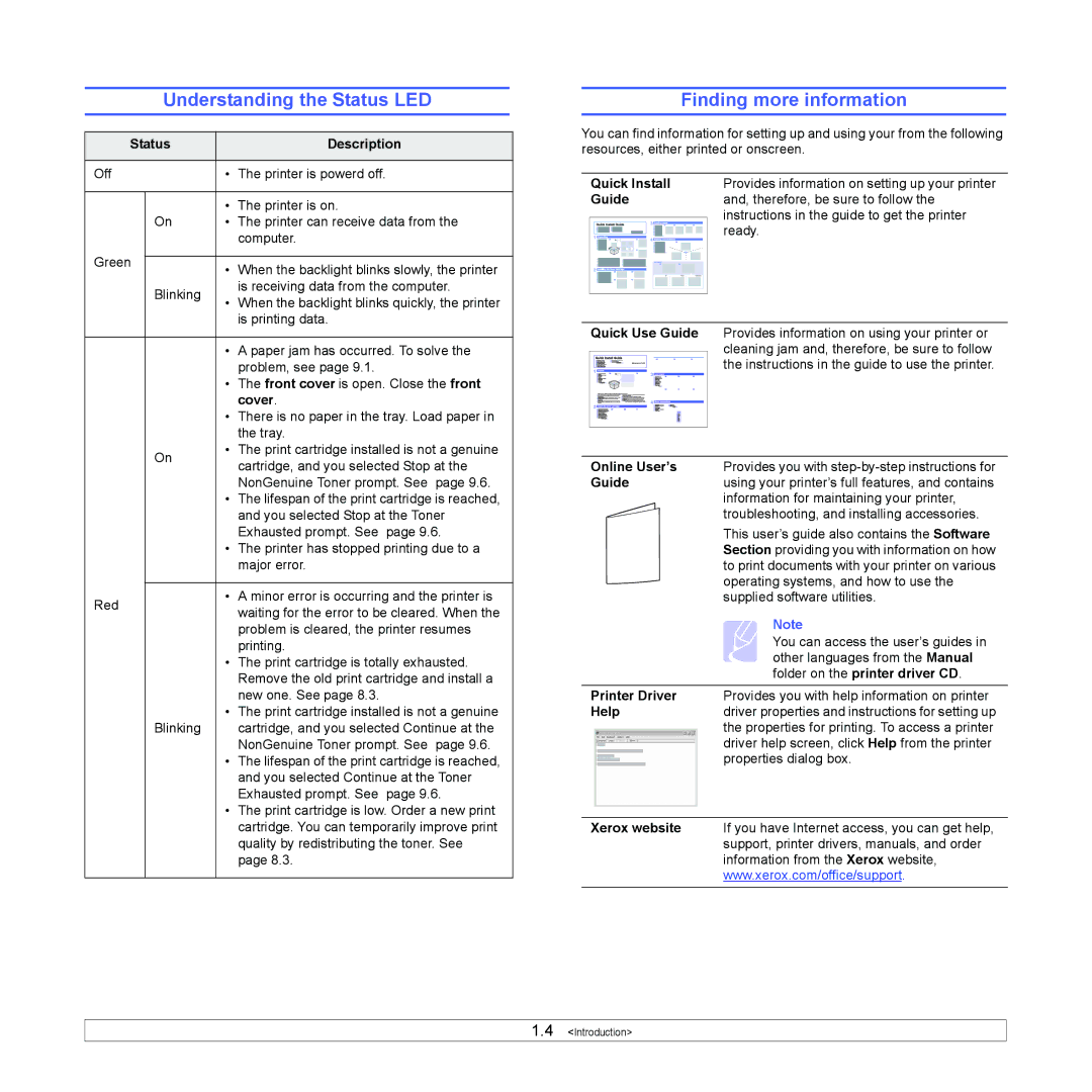 Xerox 3435DN manual Understanding the Status LED, Finding more information 