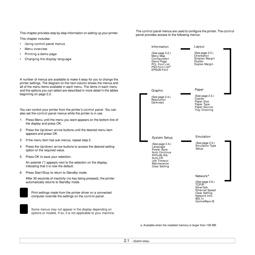 Xerox 3435DN manual System setup, Using control panel menus, Menu overview, Accessing control panel menus 