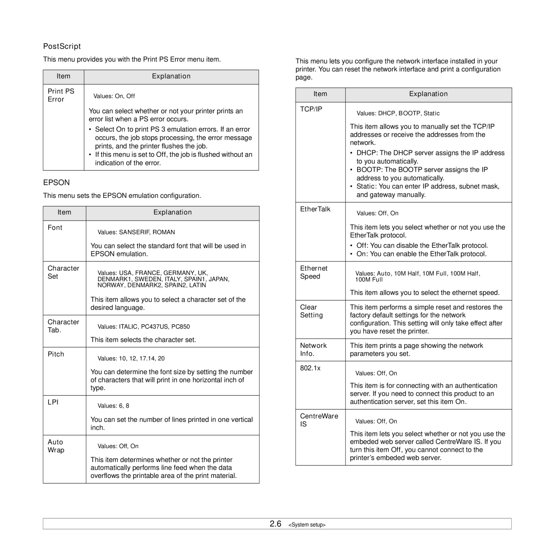 Xerox 3435DN manual Network menu, PostScript 