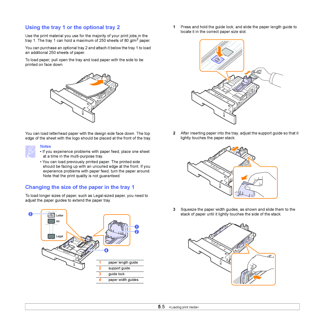 Xerox 3435DN manual Using the tray 1 or the optional tray, Changing the size of the paper in the tray 