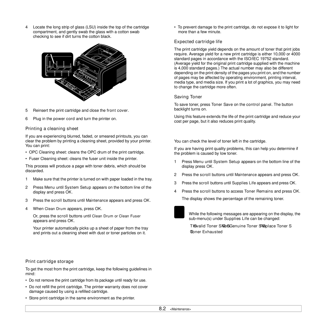 Xerox 3435DN manual Maintaining the print cartridge, Checking the remaining toner 