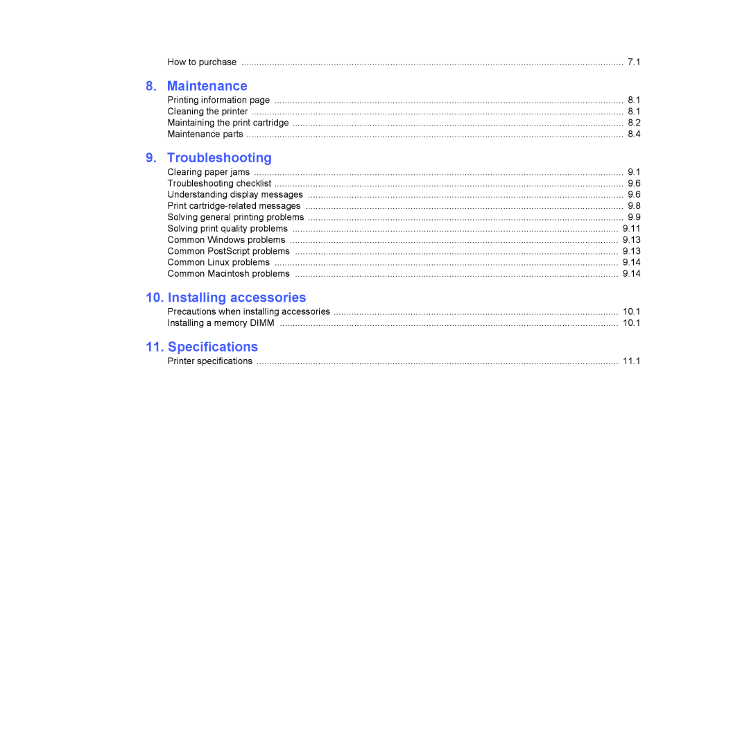 Xerox 3435DN manual Maintenance, Troubleshooting, Installing accessories, Specifications 