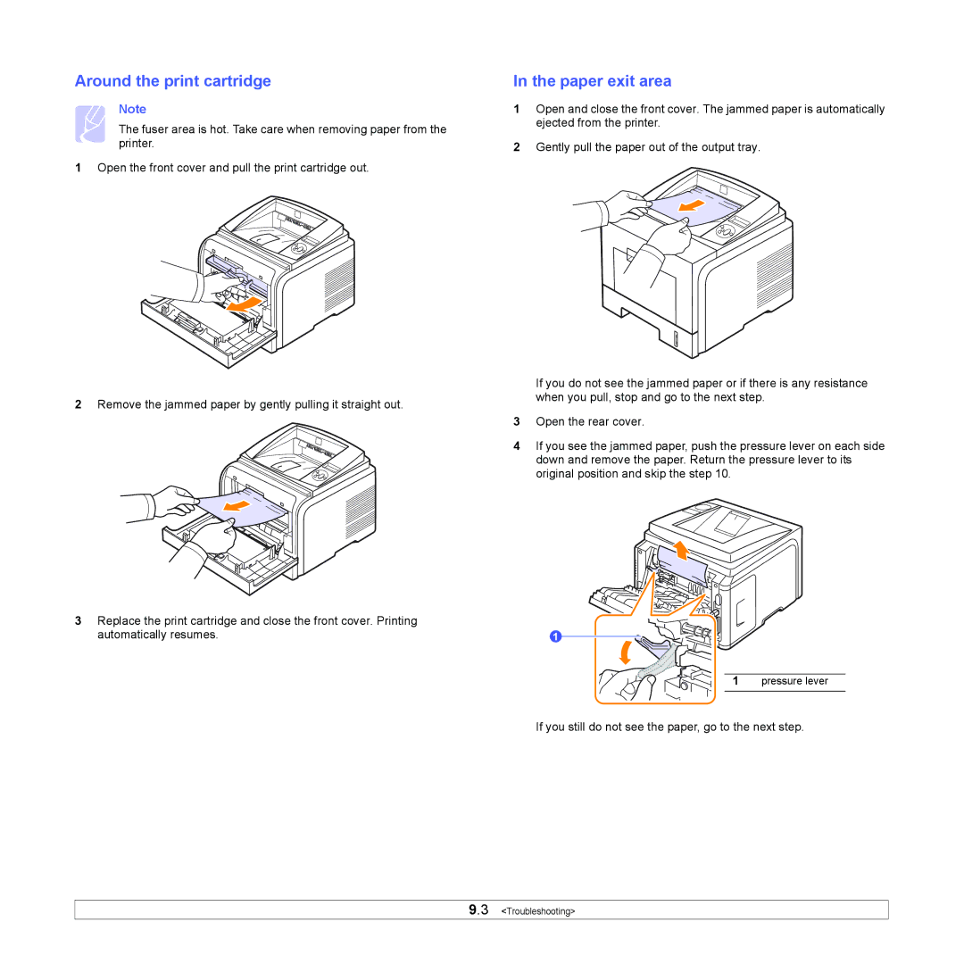 Xerox 3435DN manual Around the print cartridge, Paper exit area 