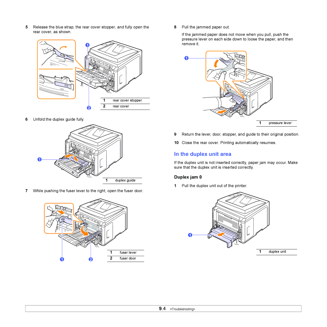 Xerox 3435DN manual Duplex unit area, Duplex jam 