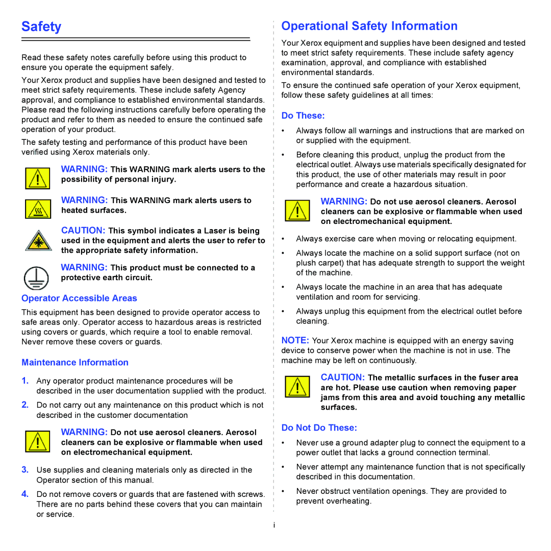 Xerox 3435DN manual Safety 