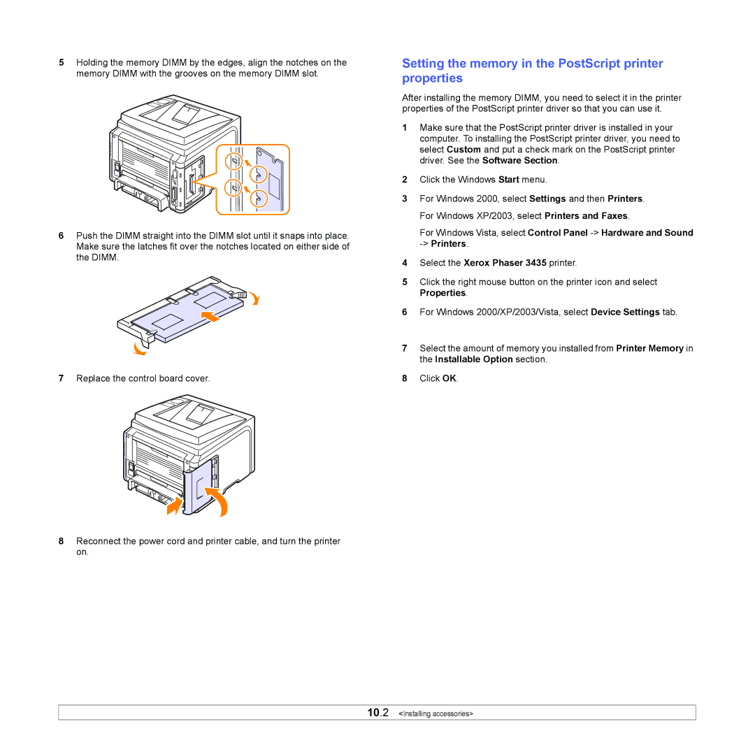 Xerox 3435DN manual Setting the memory in the PostScript printer properties 