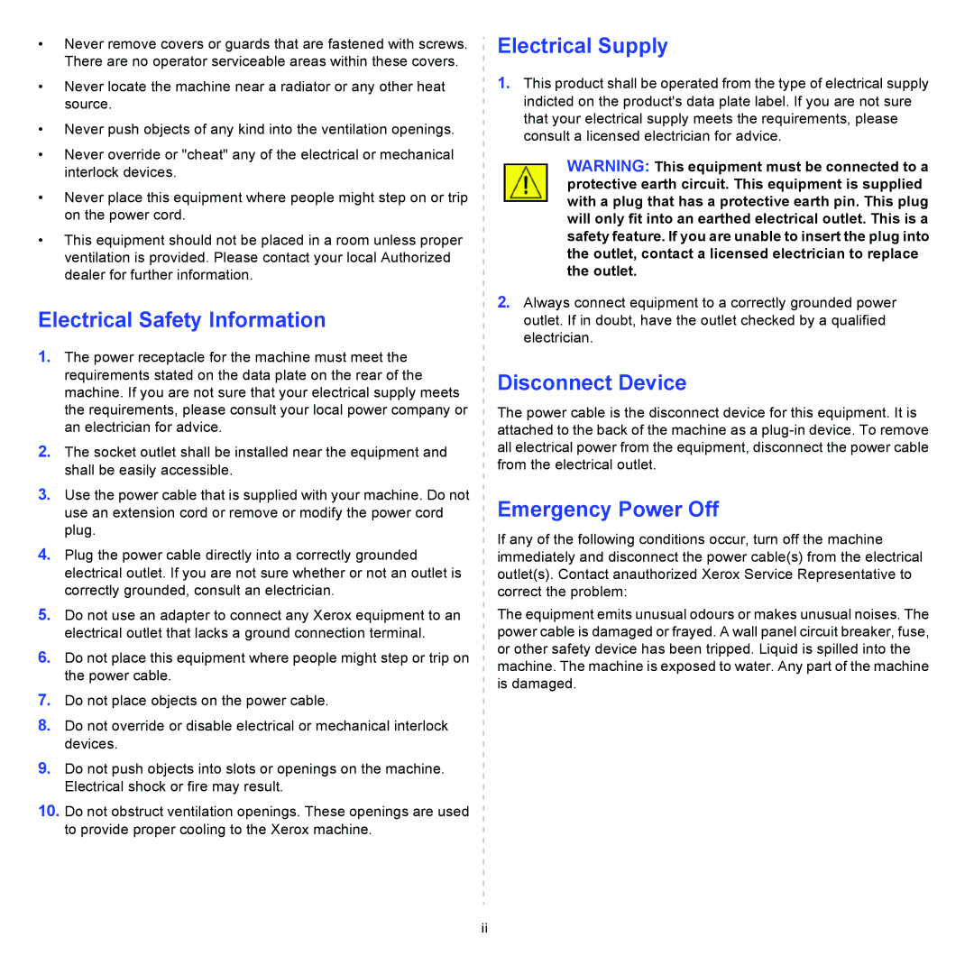 Xerox 3435DN manual Electrical Safety Information 