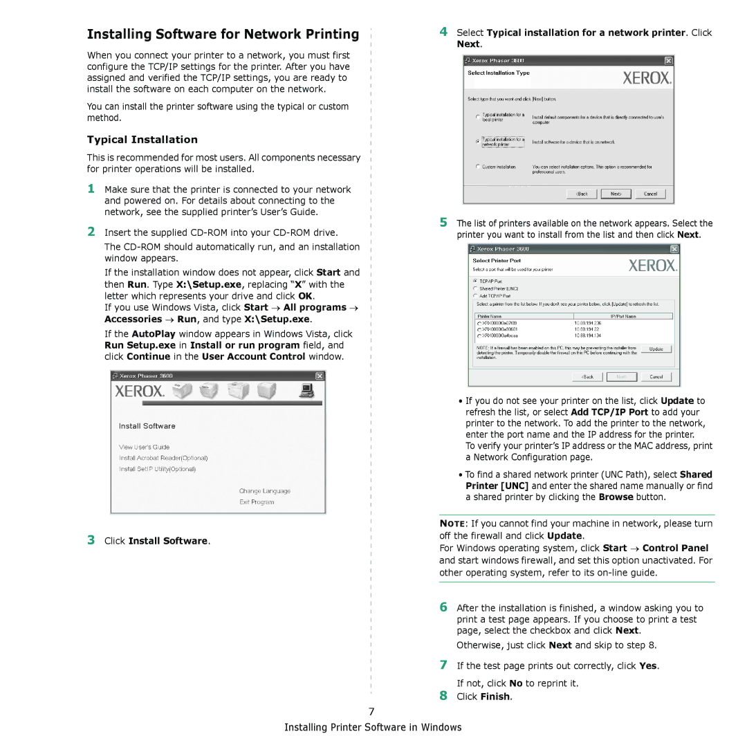 Xerox 3435DN manual Installing Software for Network Printing 