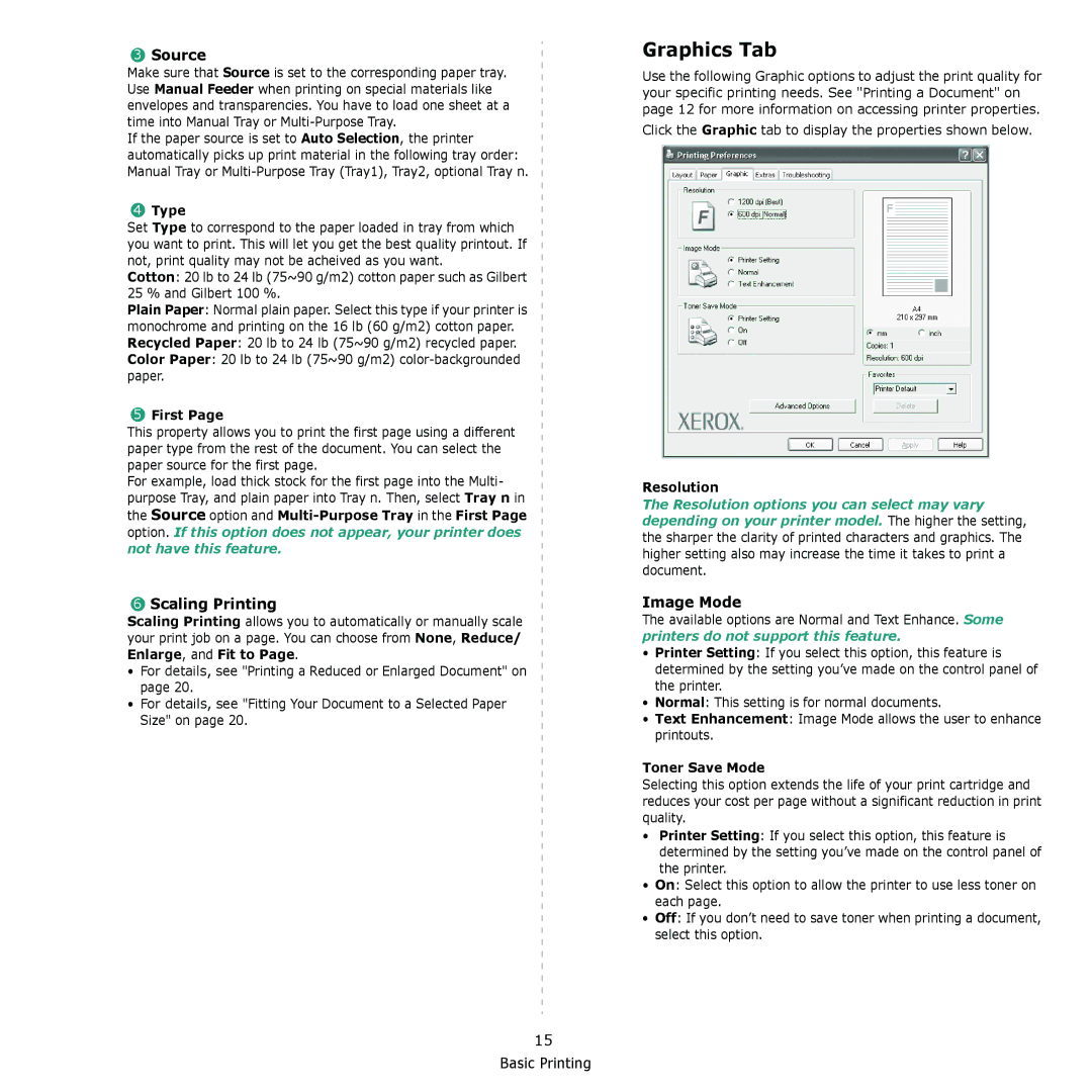 Xerox 3435DN manual Graphics Tab 