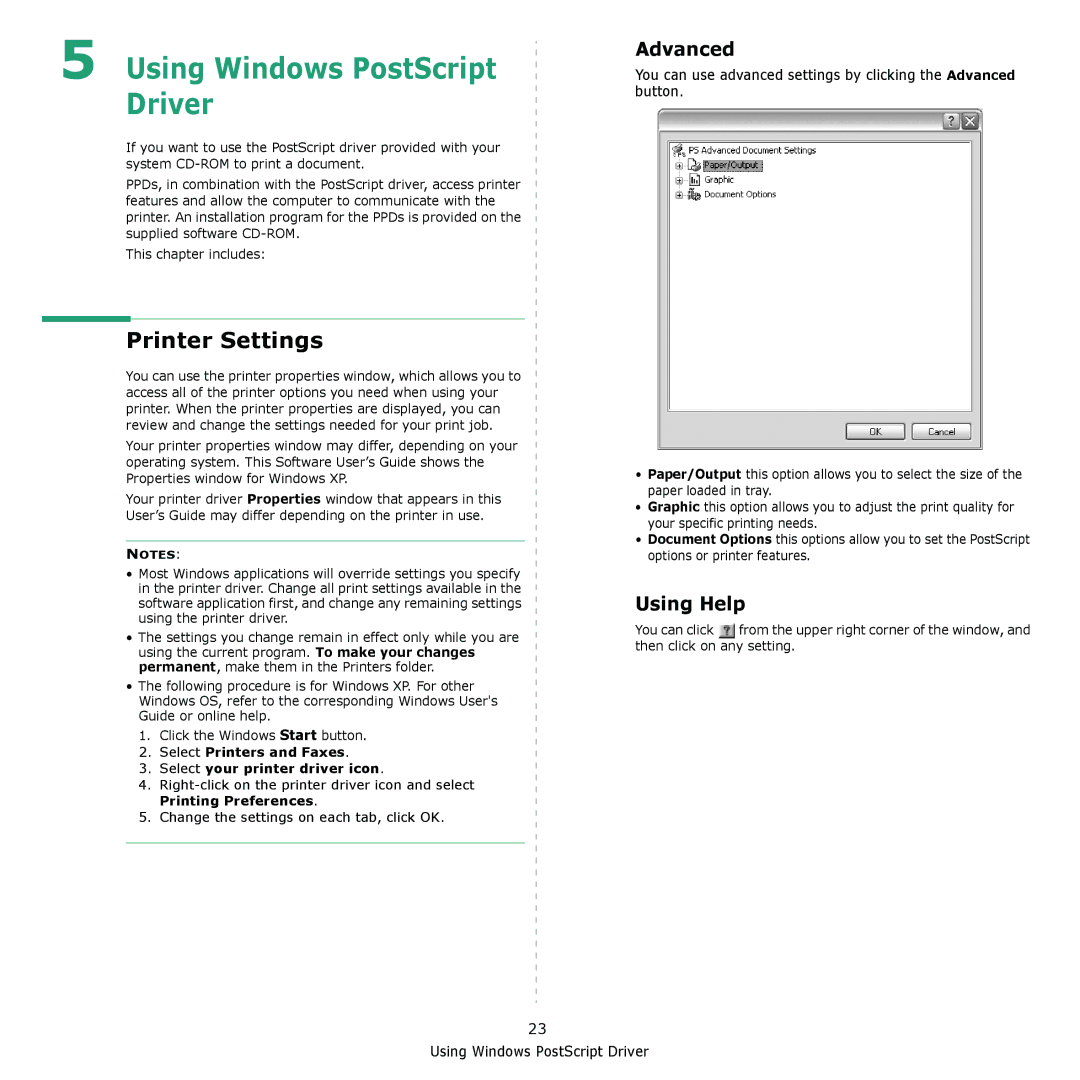 Xerox 3435DN manual Using Windows PostScript Driver, Advanced 