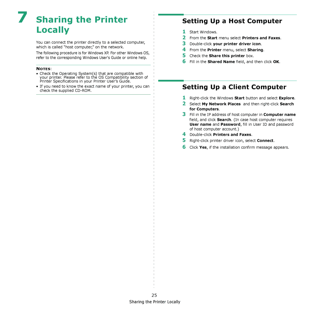 Xerox 3435DN manual Sharing the Printer Locally, Setting Up a Host Computer, Setting Up a Client Computer 