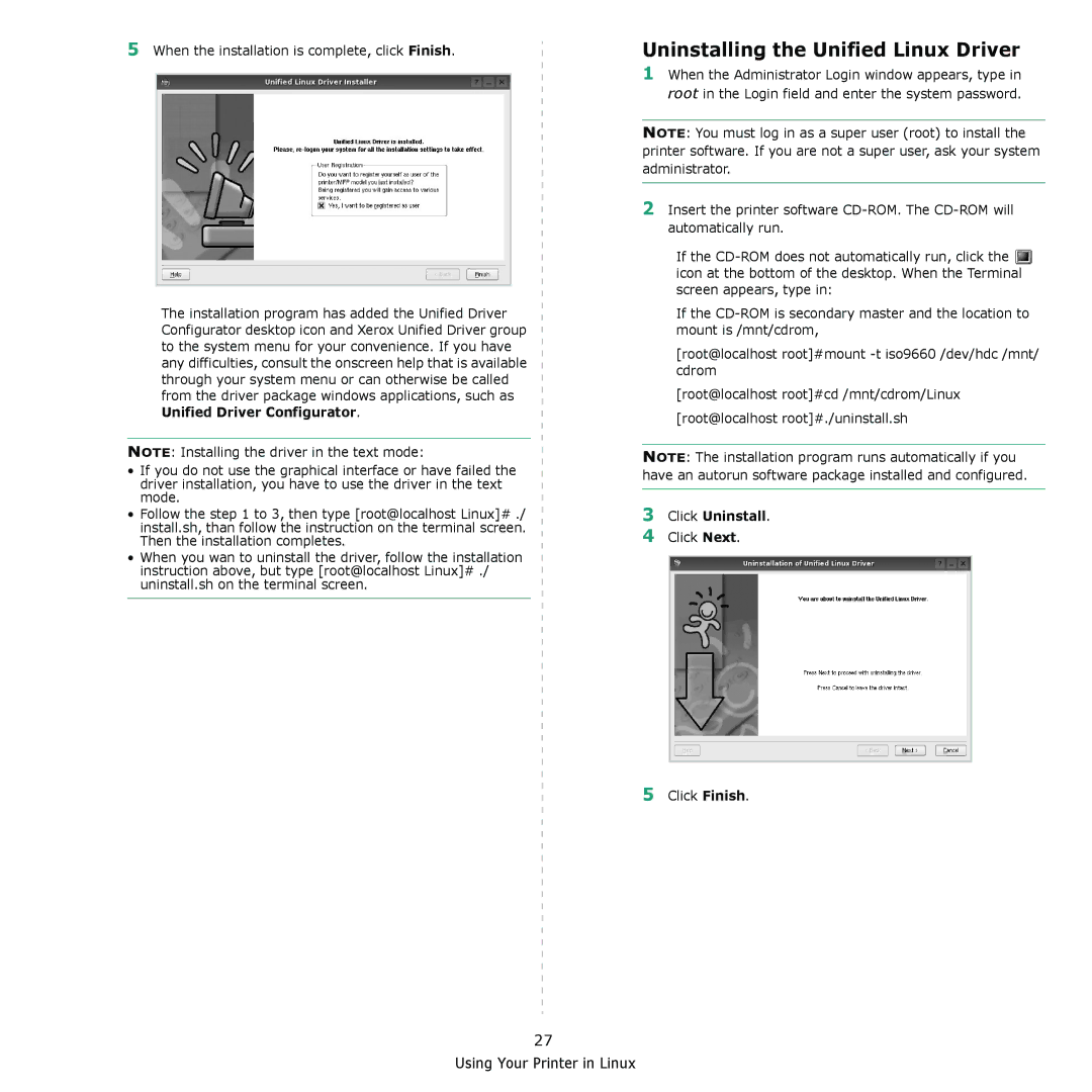 Xerox 3435DN manual Uninstalling the Unified Linux Driver, Click Uninstall 