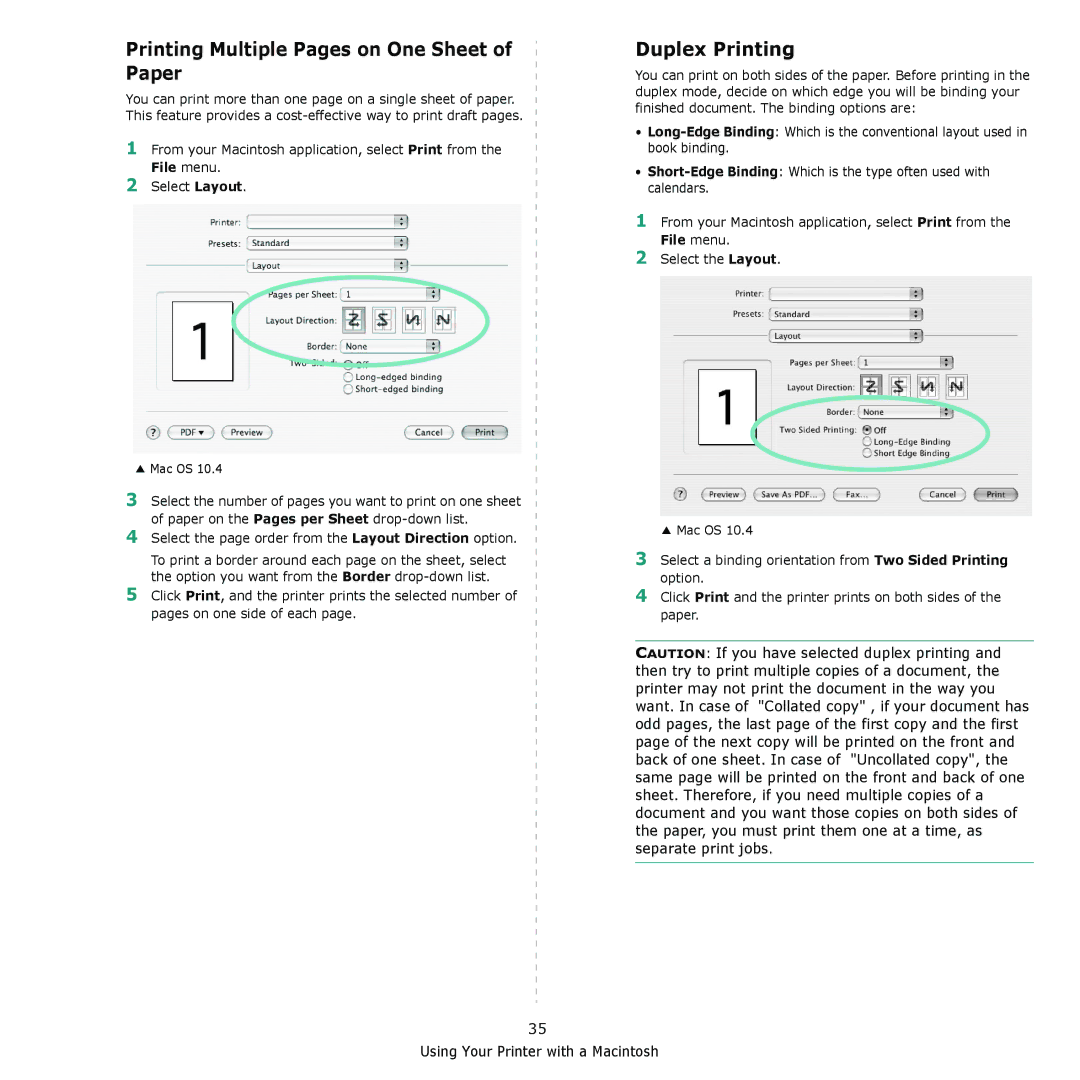 Xerox 3435DN manual Printing Multiple Pages on One Sheet of Paper, Duplex Printing 