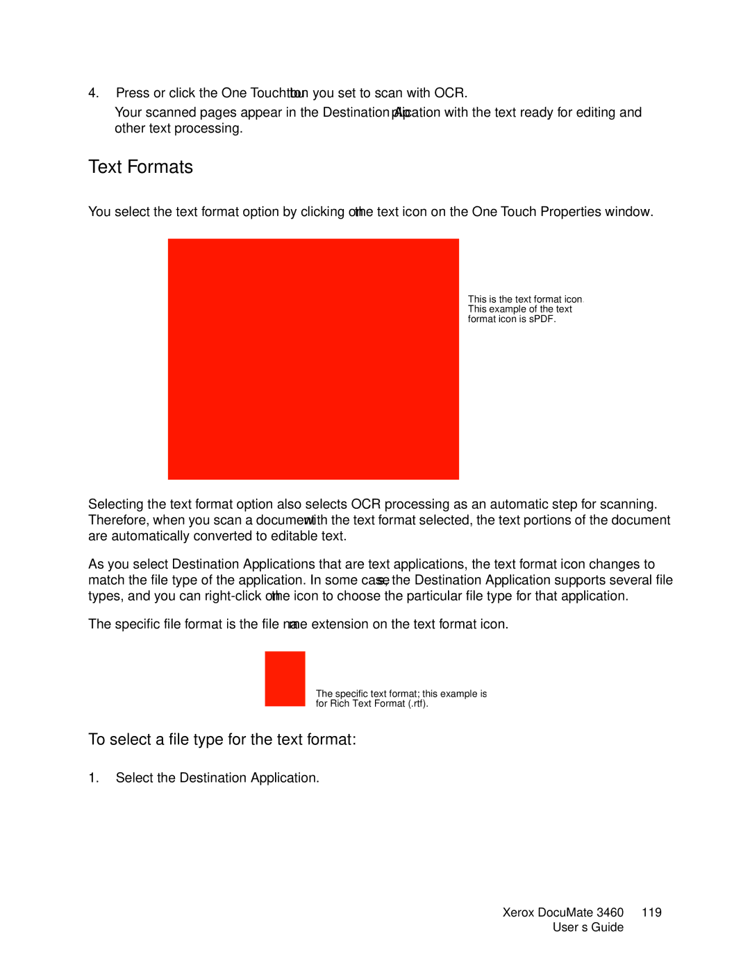 Xerox 3460 manual To select a file type for the text format 