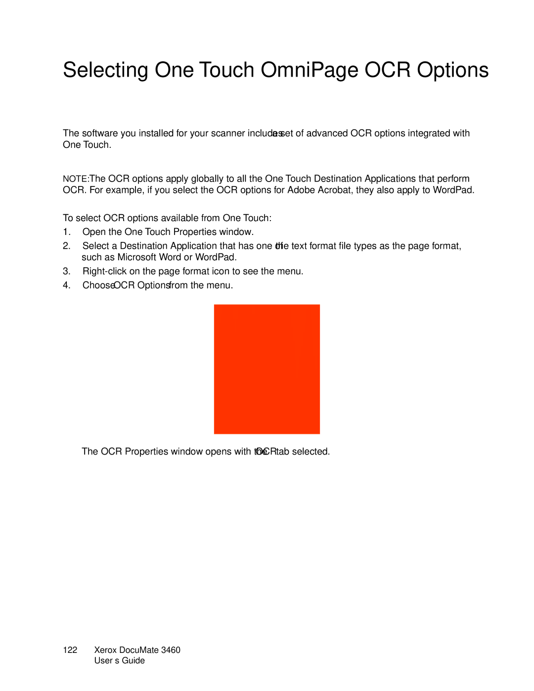 Xerox 3460 manual Selecting One Touch OmniPage OCR Options, To select OCR options available from One Touch 