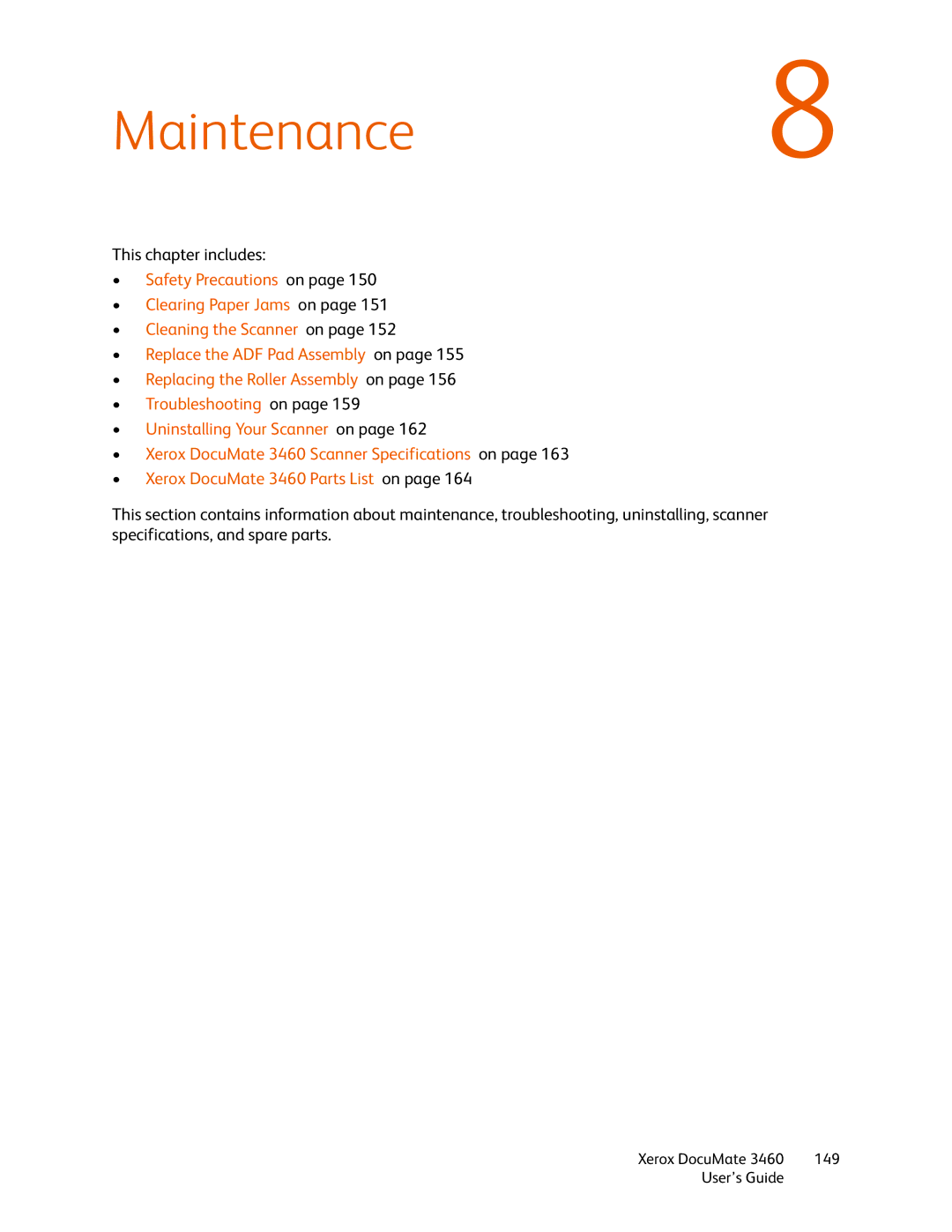 Xerox 3460 manual Maintenance8 