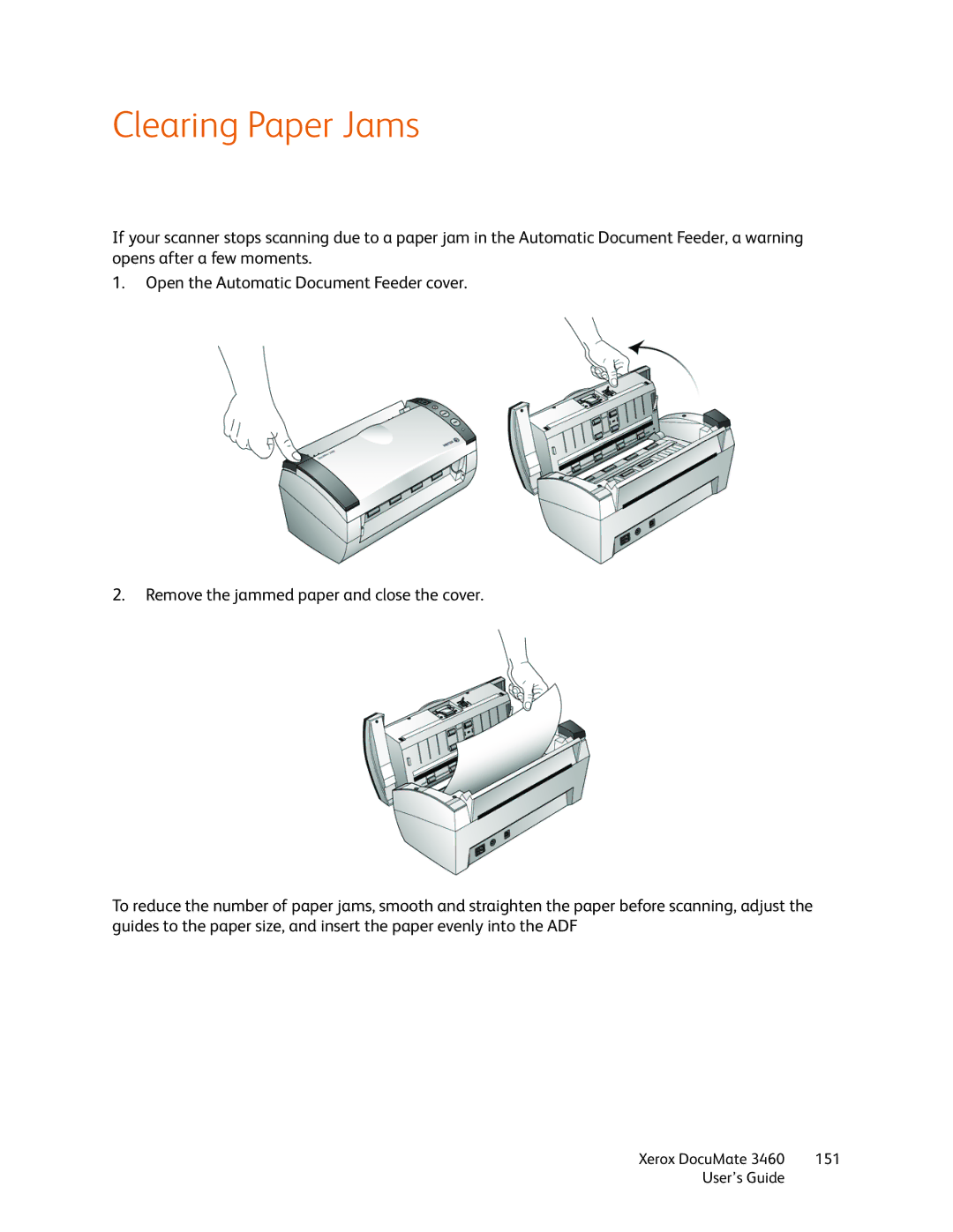 Xerox 3460 manual Clearing Paper Jams 