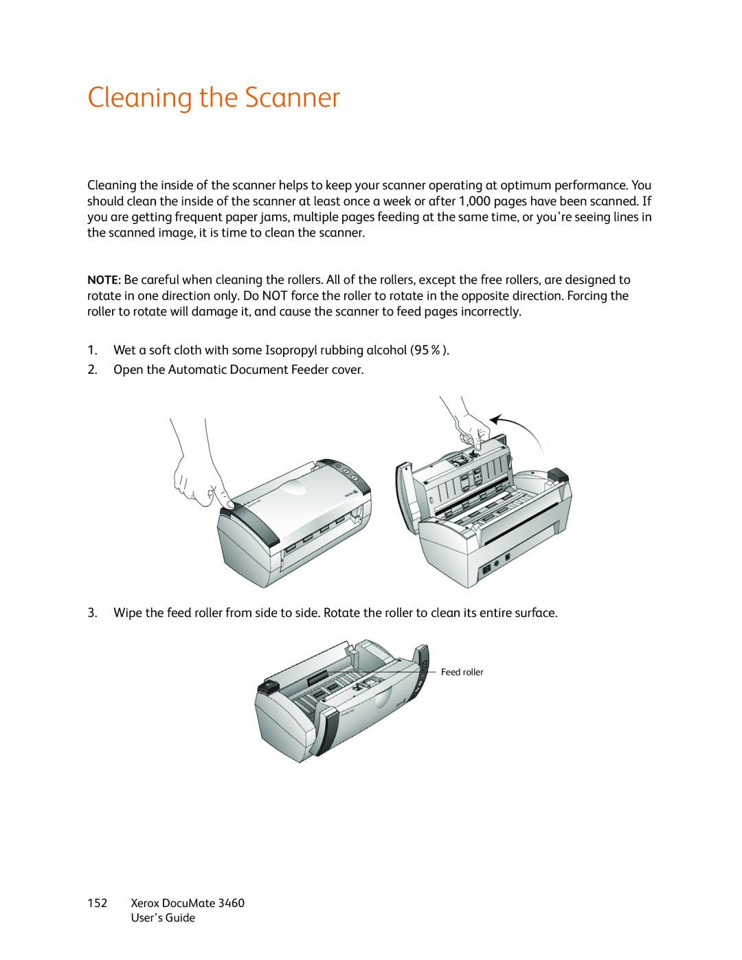 Xerox 3460 manual Cleaning the Scanner 