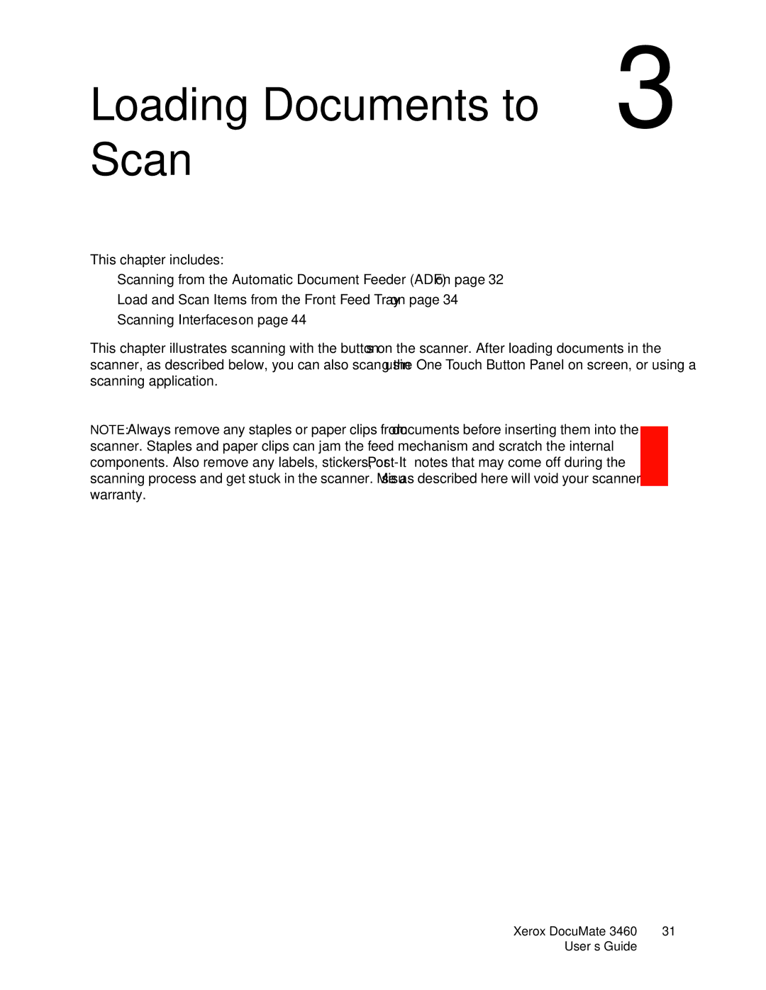 Xerox 3460 manual Loading Documents to Scan 