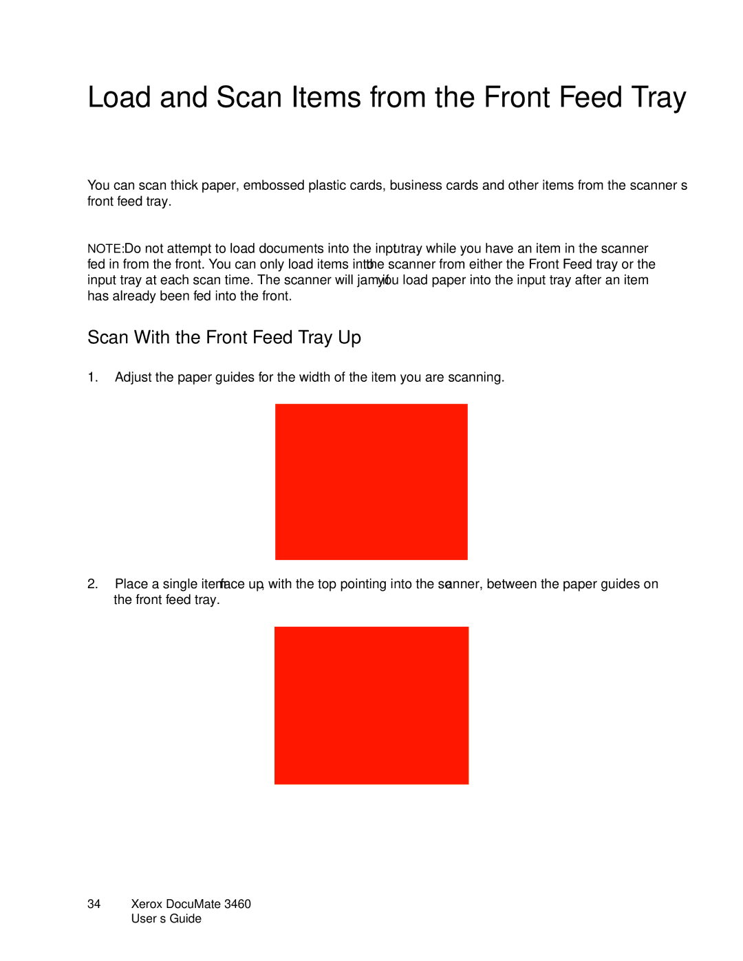 Xerox 3460 manual Load and Scan Items from the Front Feed Tray, Scan With the Front Feed Tray Up 