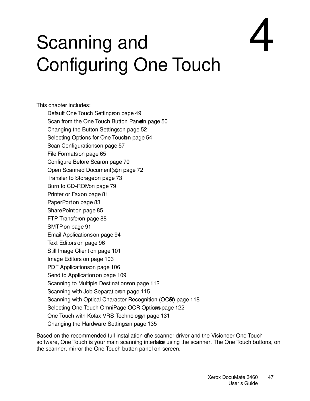 Xerox 3460 manual Scanning Configuring One Touch 