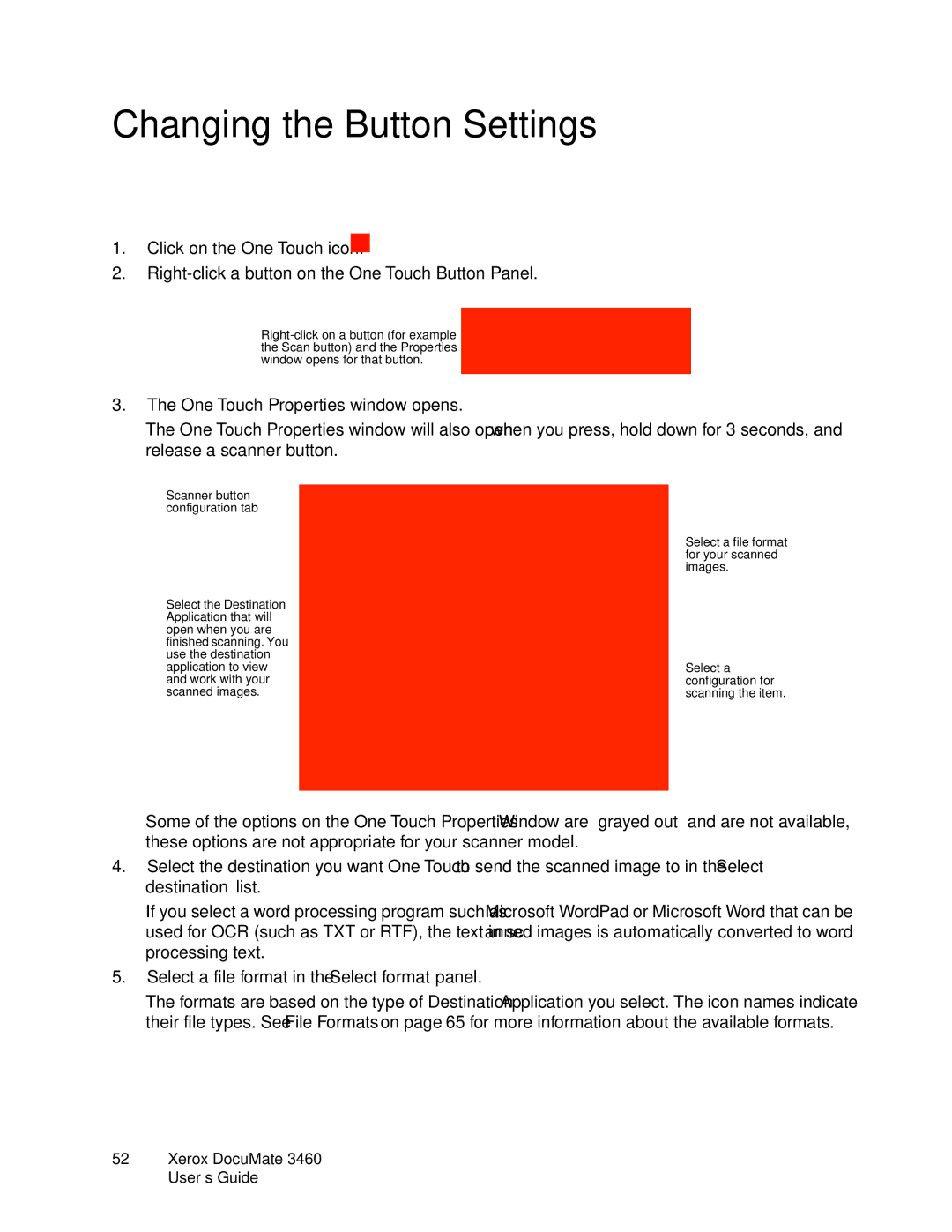 Xerox 3460 manual Changing the Button Settings, Scanner button configuration tab 