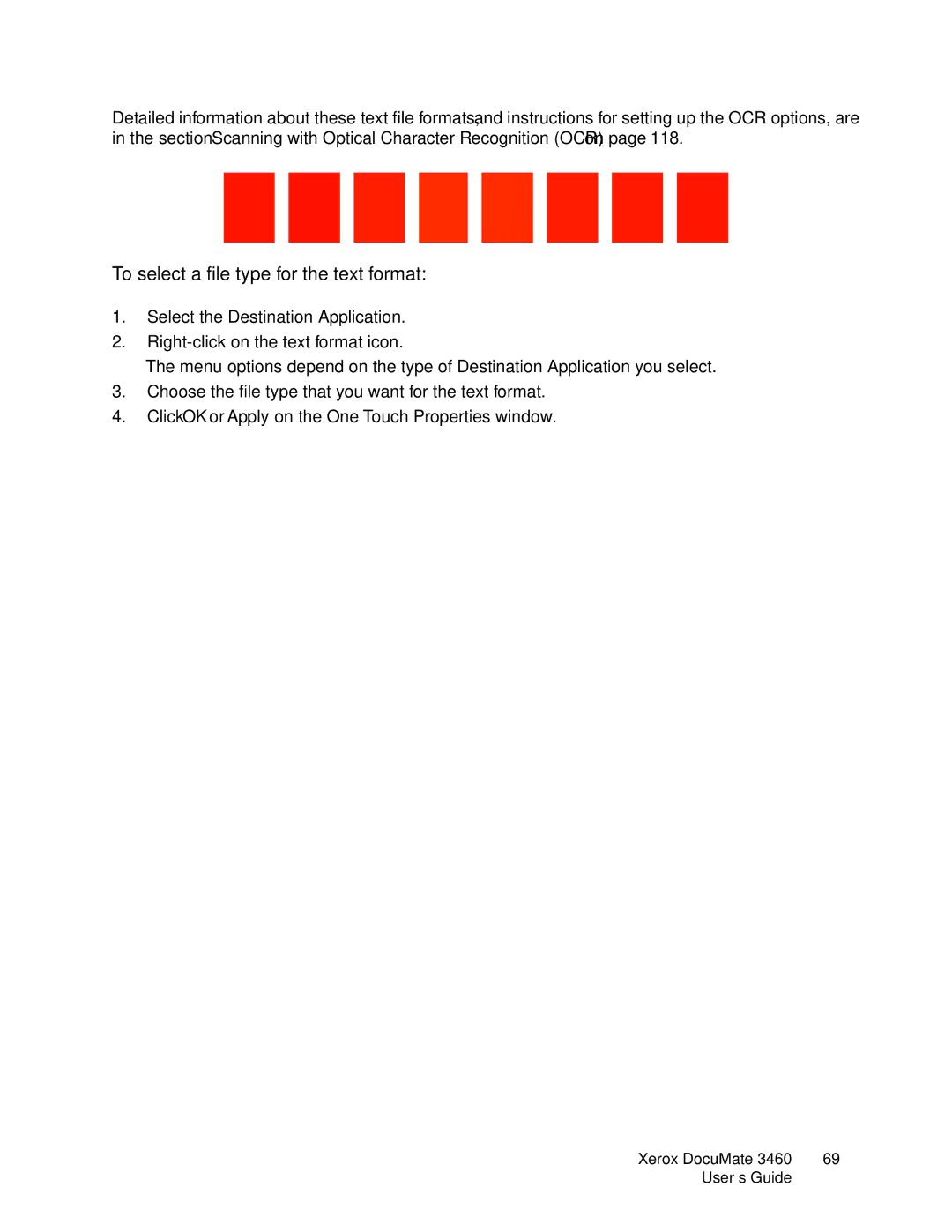 Xerox 3460 manual To select a file type for the text format 