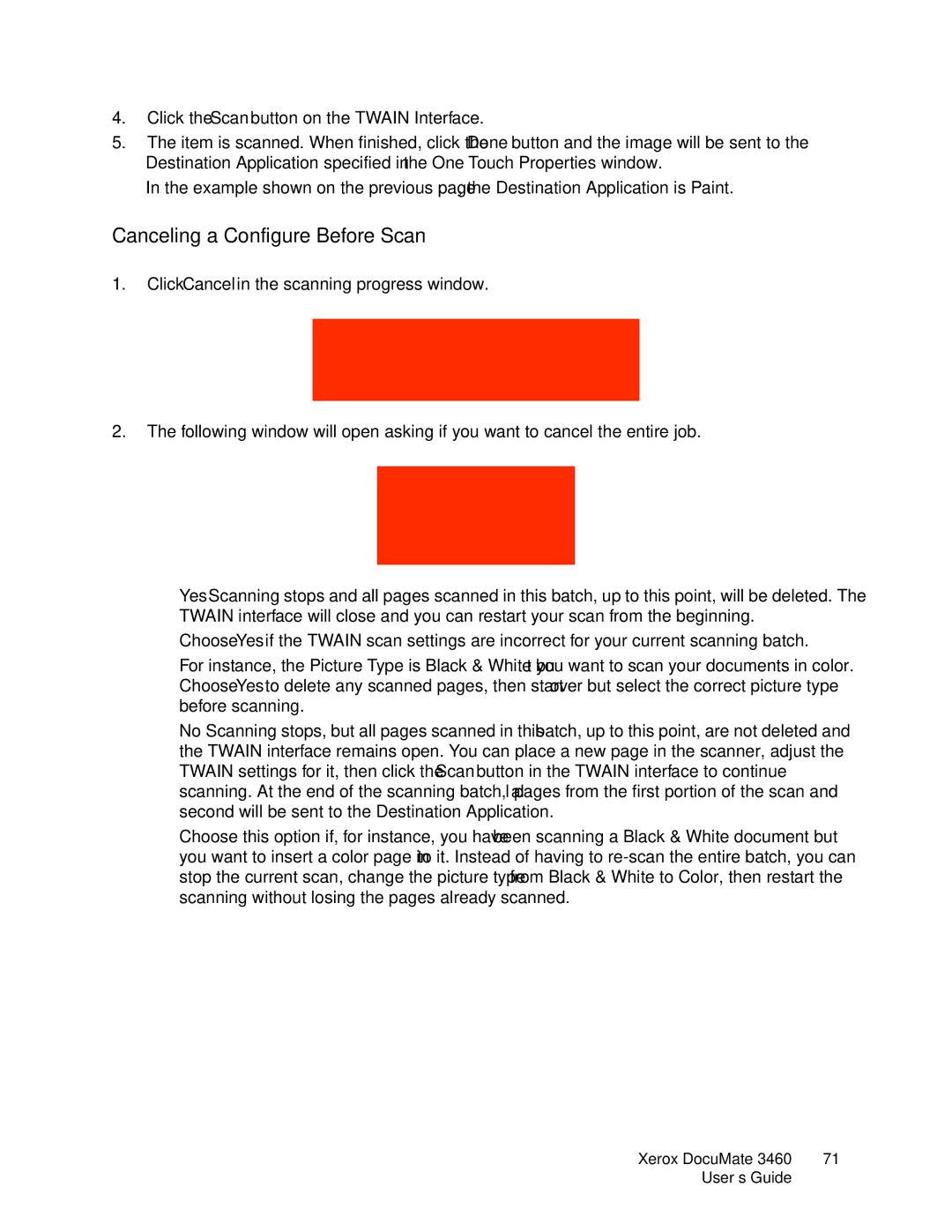 Xerox 3460 manual Canceling a Configure Before Scan 