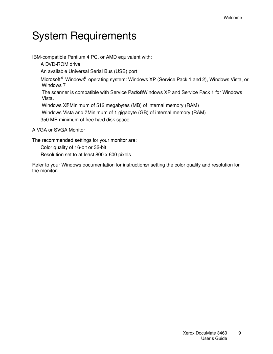 Xerox 3460 manual System Requirements, IBM-compatible Pentium 4 PC, or AMD equivalent with, VGA or Svga Monitor 