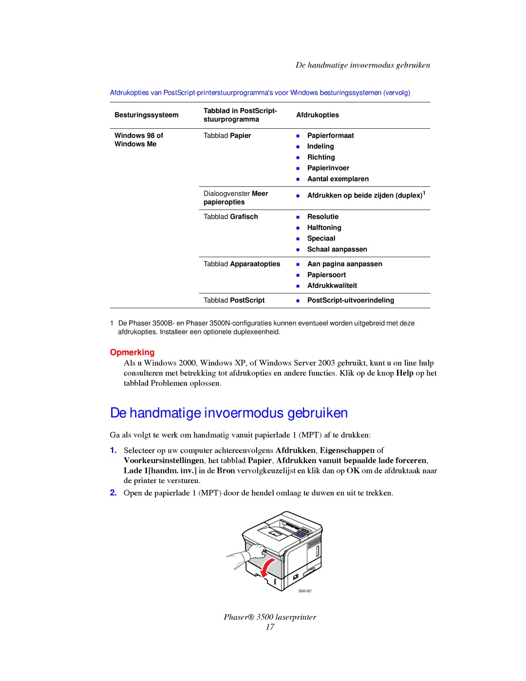 Xerox 3500 manual De handmatige invoermodus gebruiken 