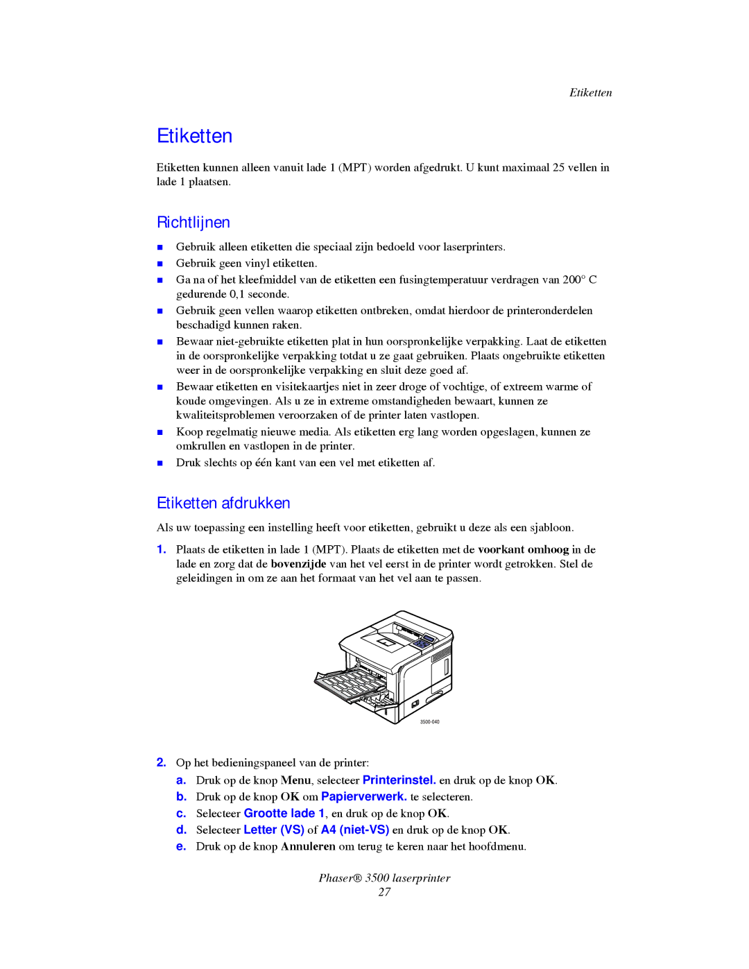 Xerox 3500 manual Etiketten afdrukken 