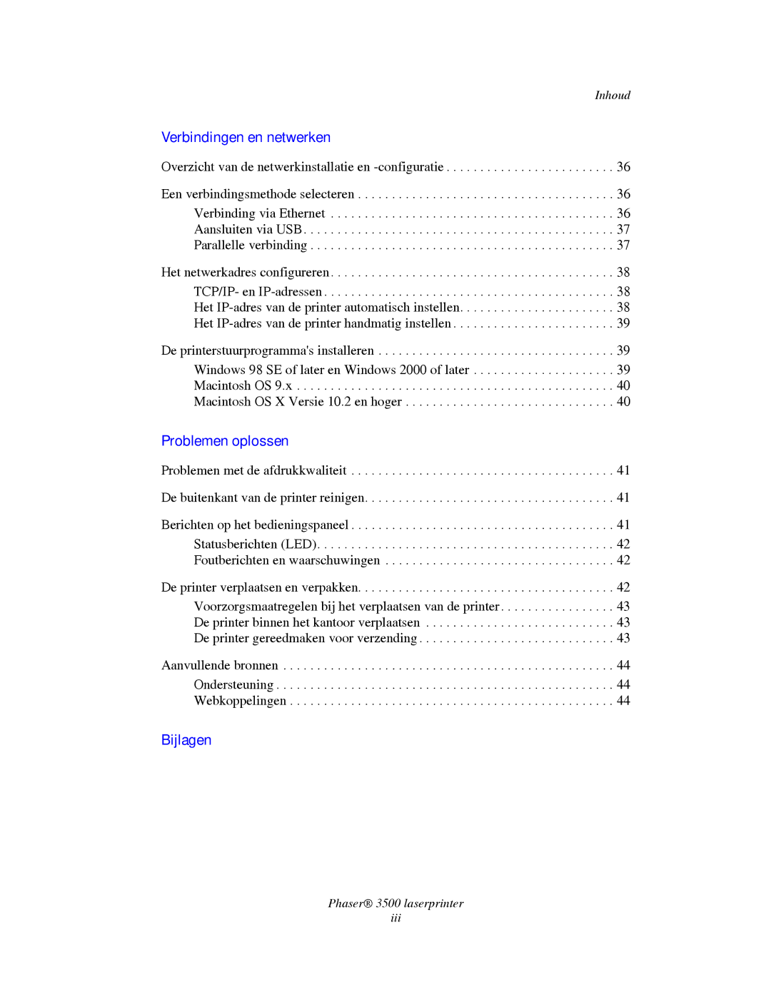 Xerox manual Verbindingen en netwerken, Phaser 3500 laserprinter Iii 