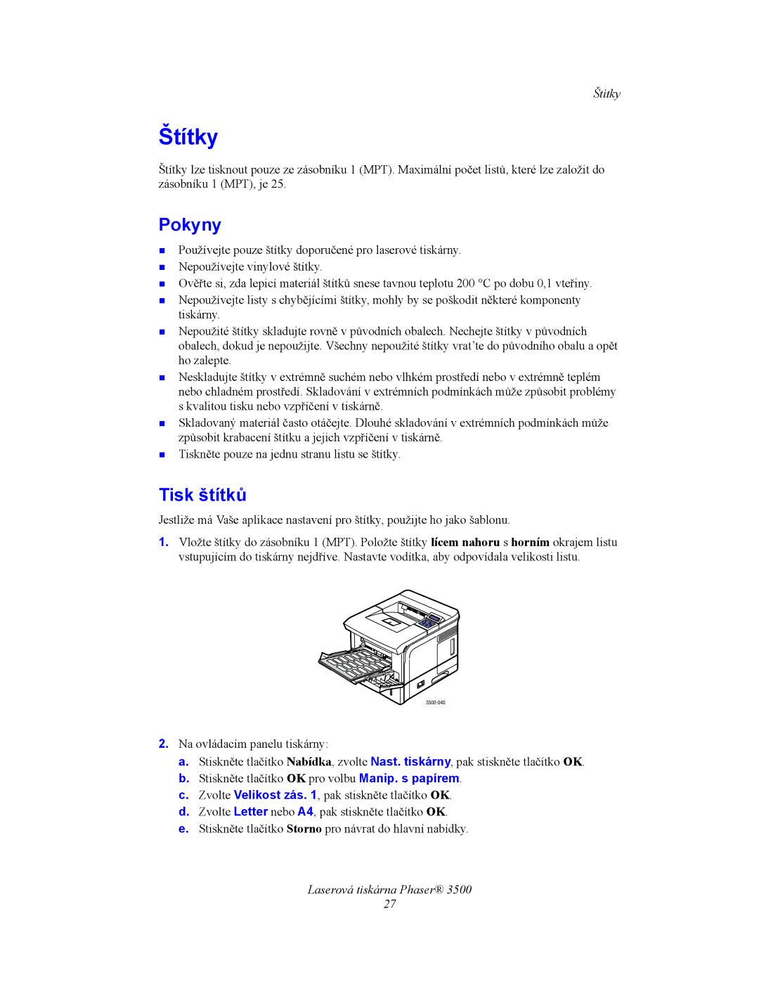 Xerox 3500 manual Štítky, Tisk štítků 