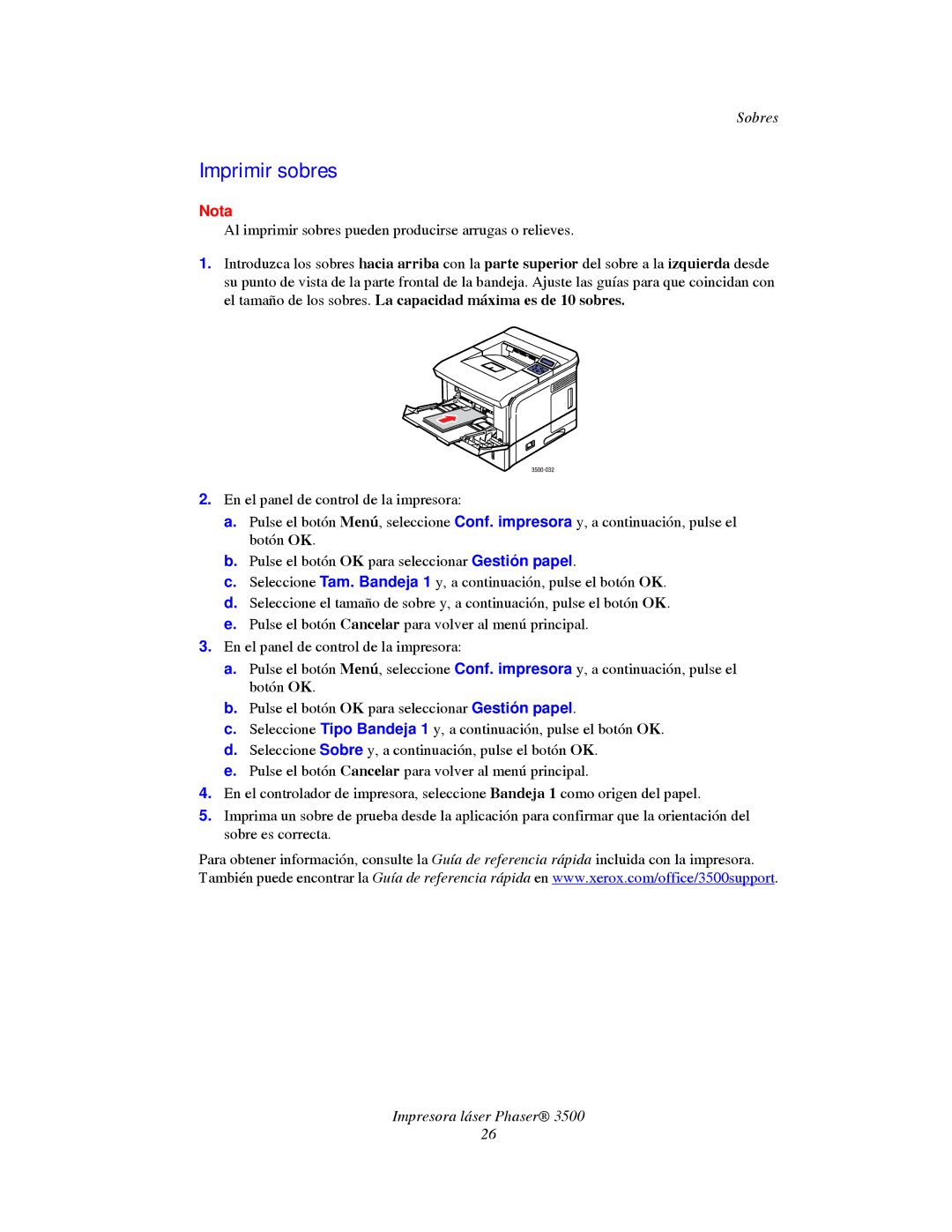 Xerox 3500 manual Imprimir sobres 