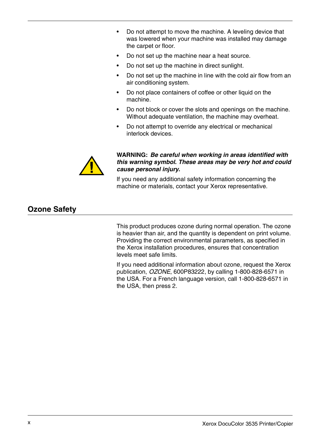 Xerox 3535 manual Ozone Safety 