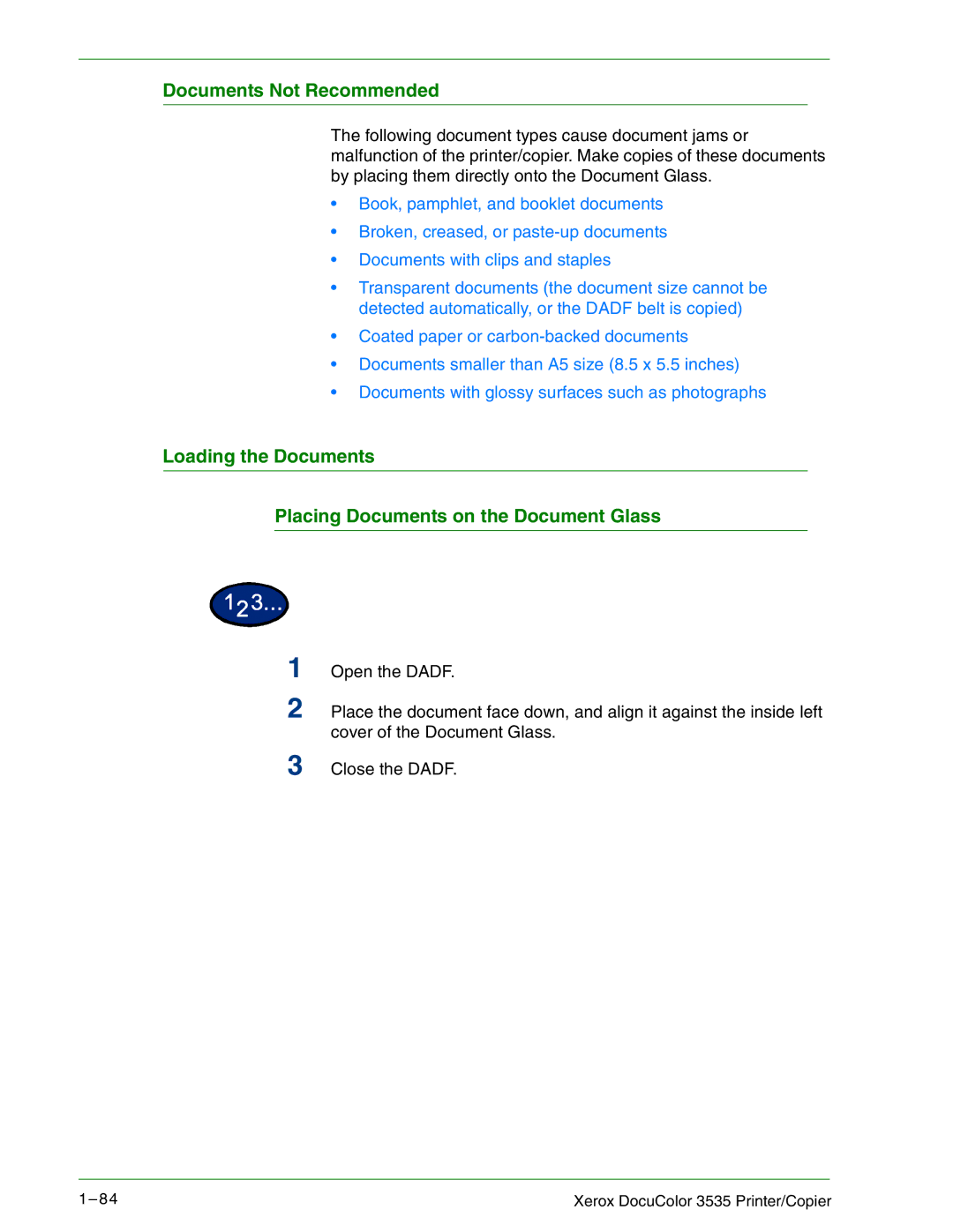 Xerox 3535 manual Documents Not Recommended 