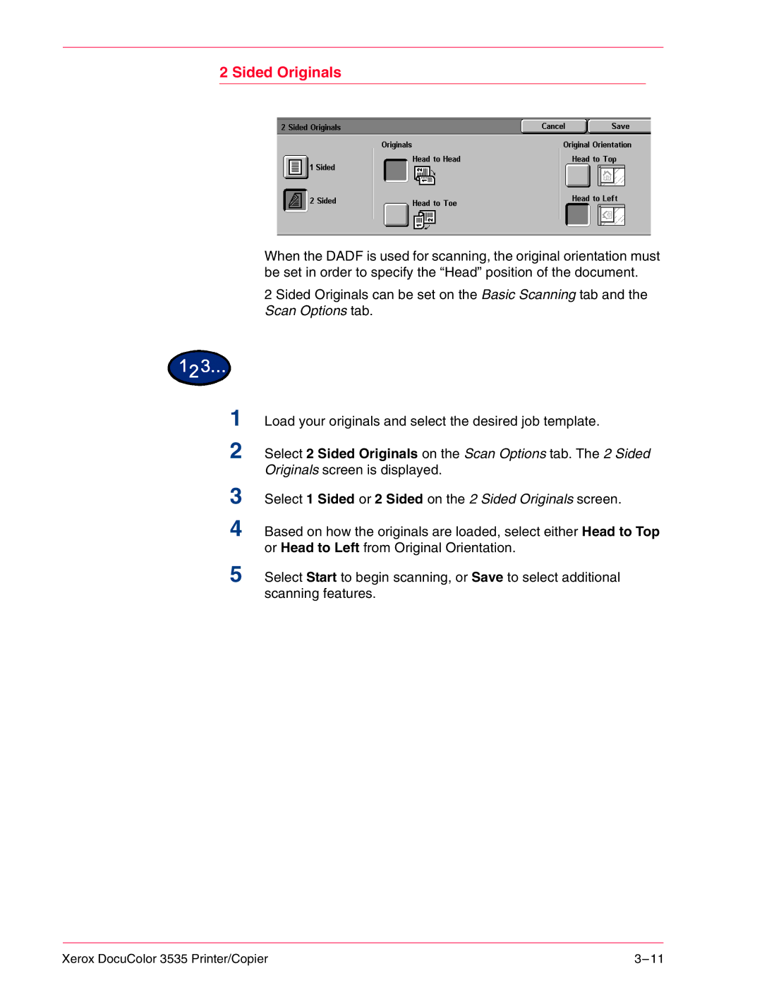 Xerox 3535 manual Sided Originals 