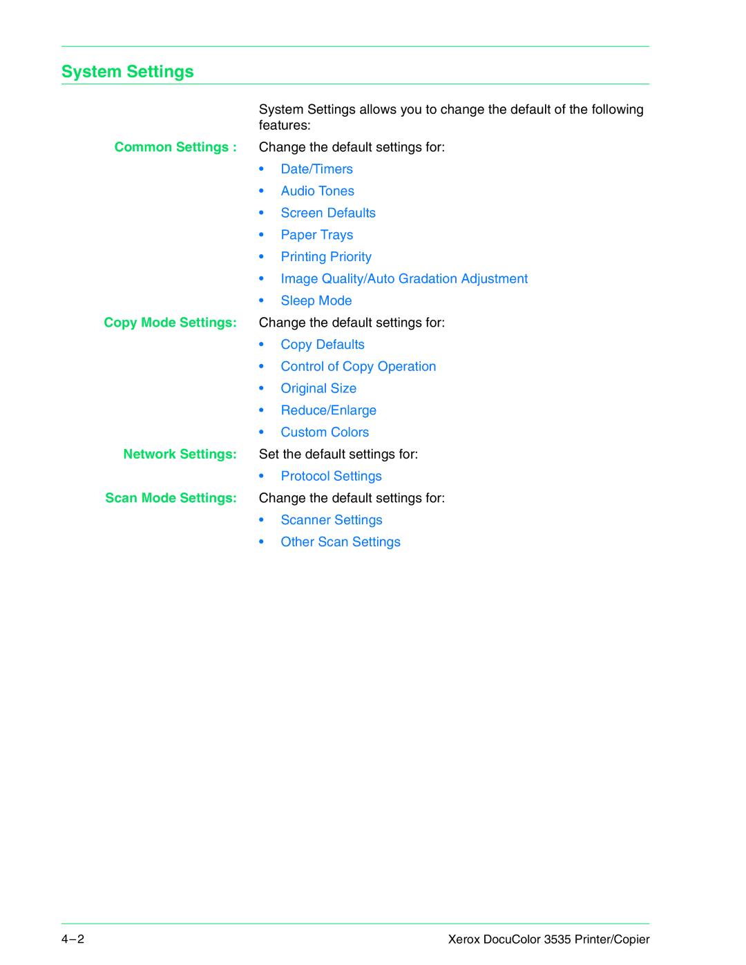 Xerox 3535 manual System Settings 