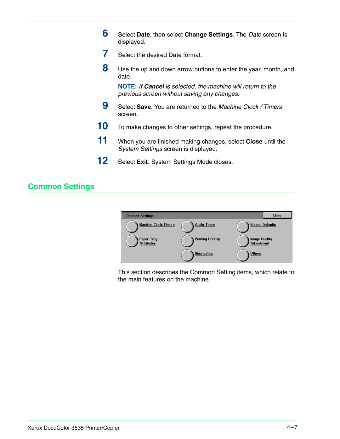 Xerox 3535 manual Common Settings 