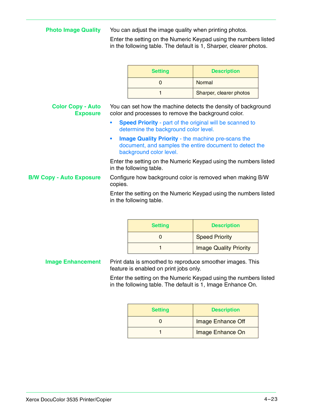 Xerox 3535 manual Speed Priority 