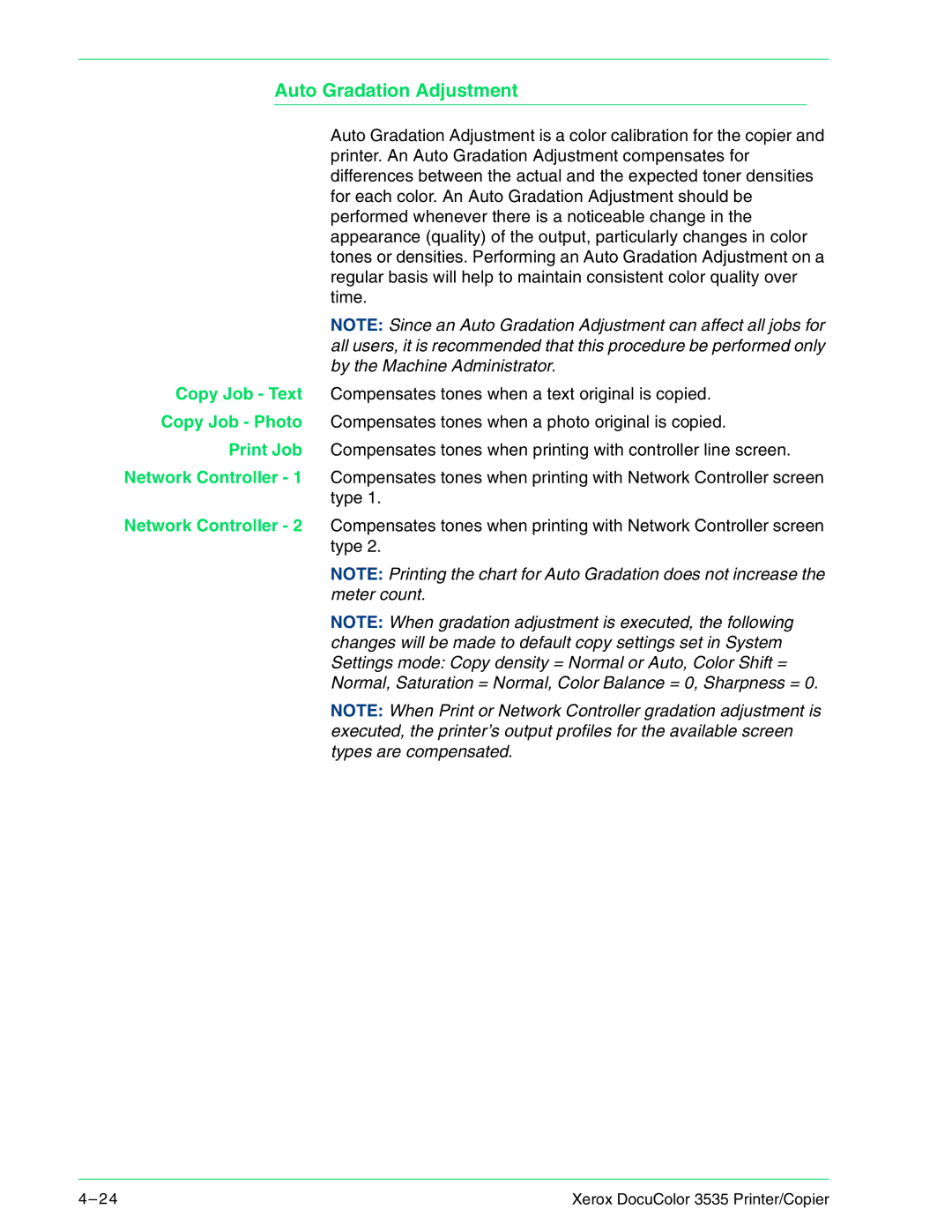 Xerox 3535 manual Auto Gradation Adjustment 