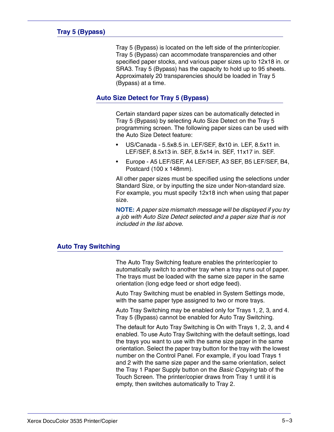 Xerox 3535 manual Tray 5 Bypass 