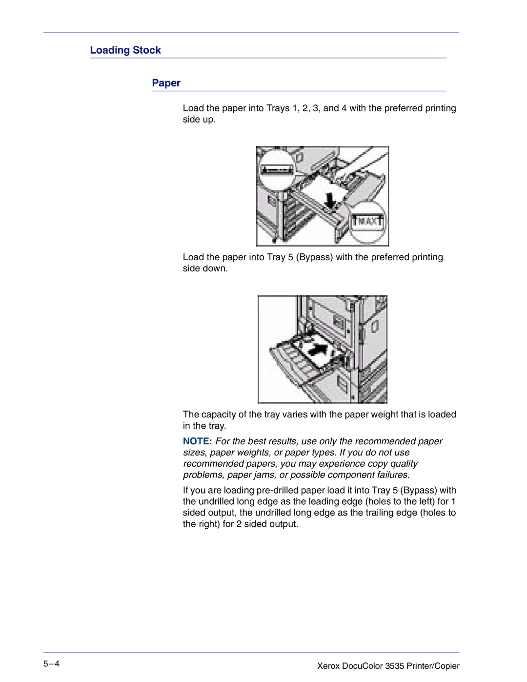 Xerox 3535 manual Loading Stock Paper 