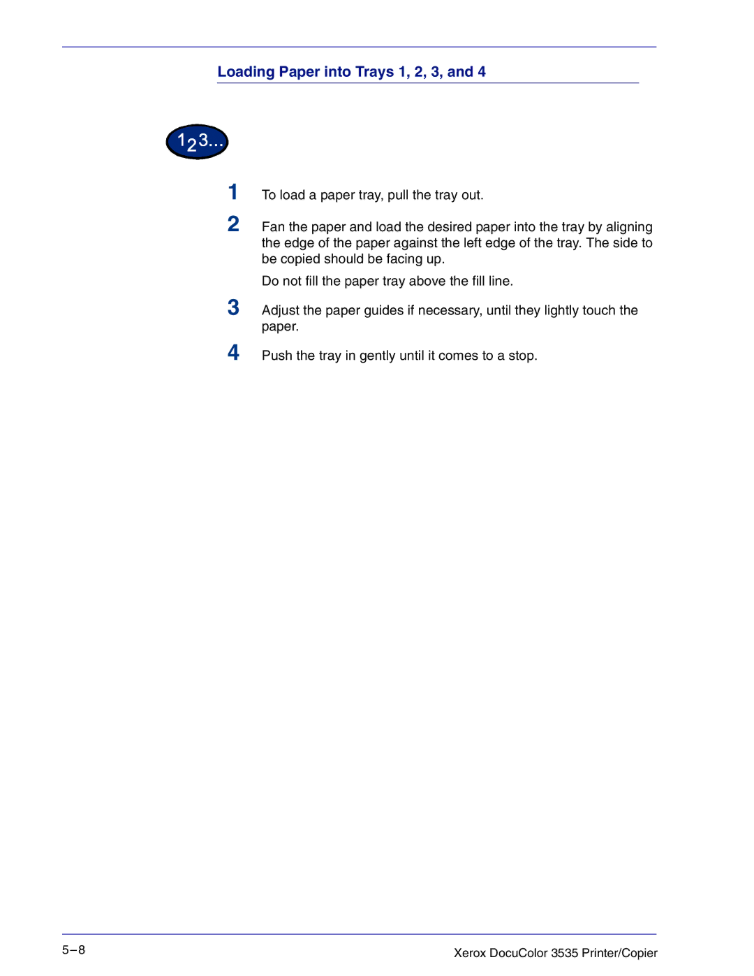 Xerox 3535 manual Loading Paper into Trays 1, 2, 3 
