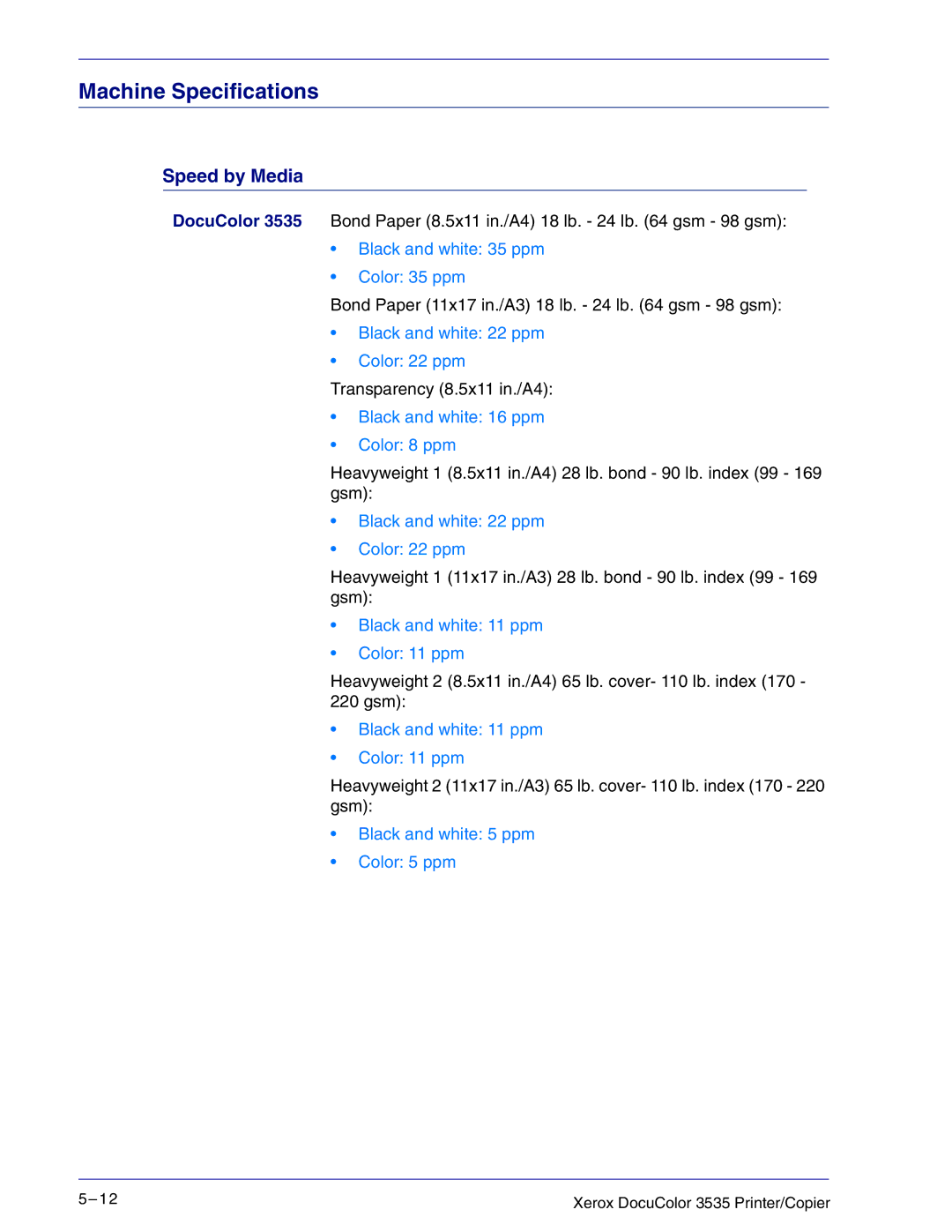 Xerox 3535 manual Machine Specifications 