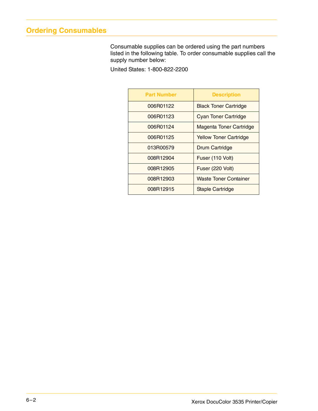 Xerox 3535 manual Ordering Consumables 