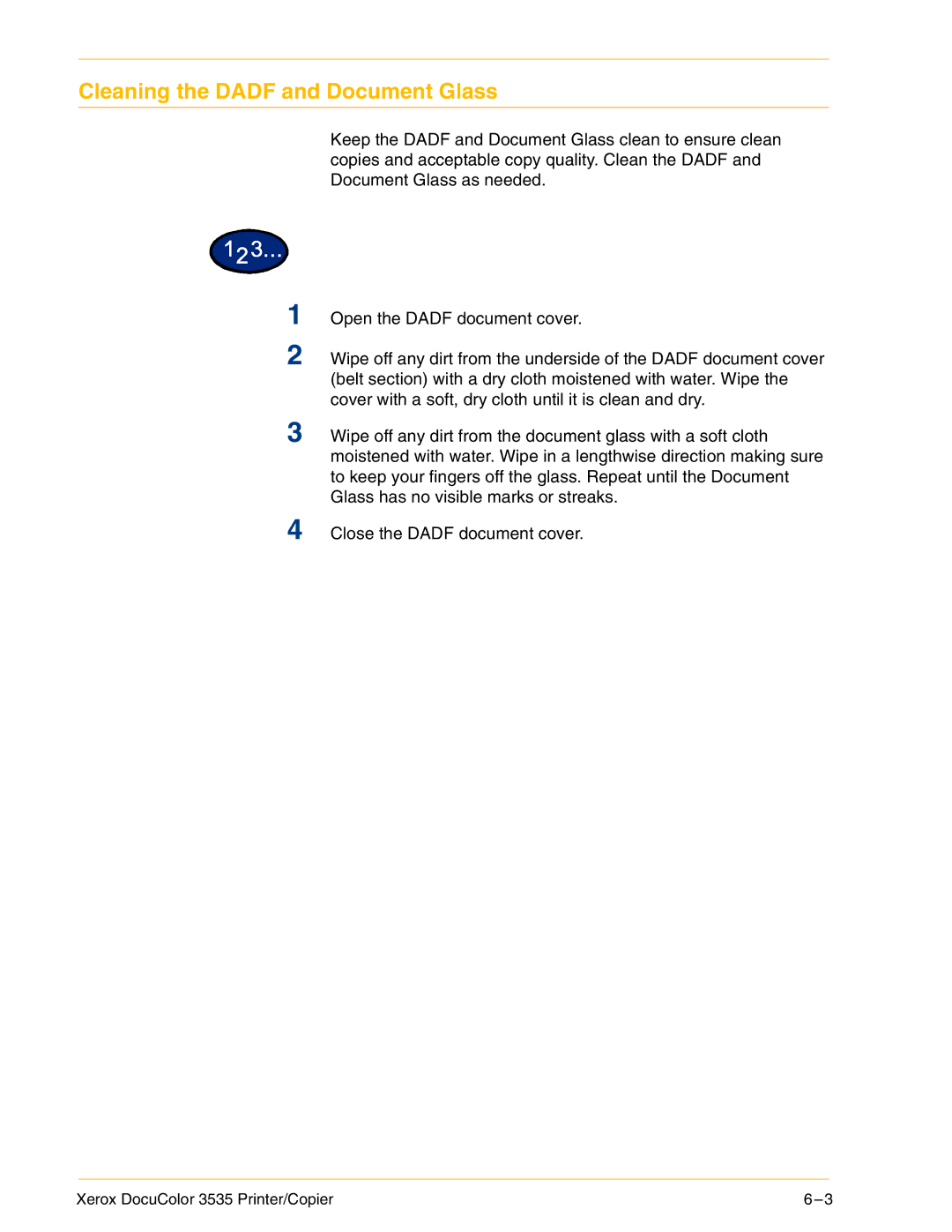 Xerox 3535 manual Cleaning the Dadf and Document Glass 