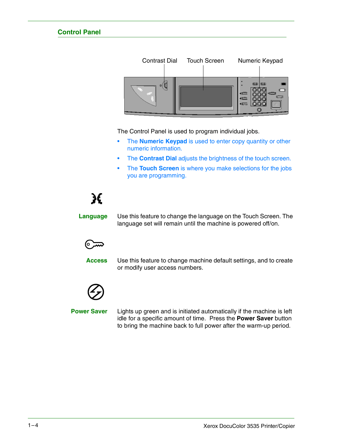 Xerox 3535 manual Control Panel 